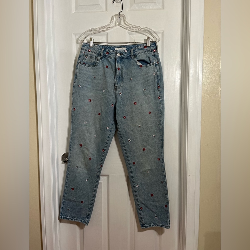 Pac Sun Red Daisy High Rise Mom Jeans Size 30
